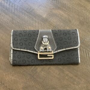 Guess Black and Silver Logo Wallet